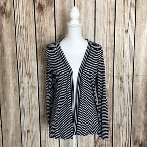 Talbots Navy/Wht Striped Open Front Cardigan Small